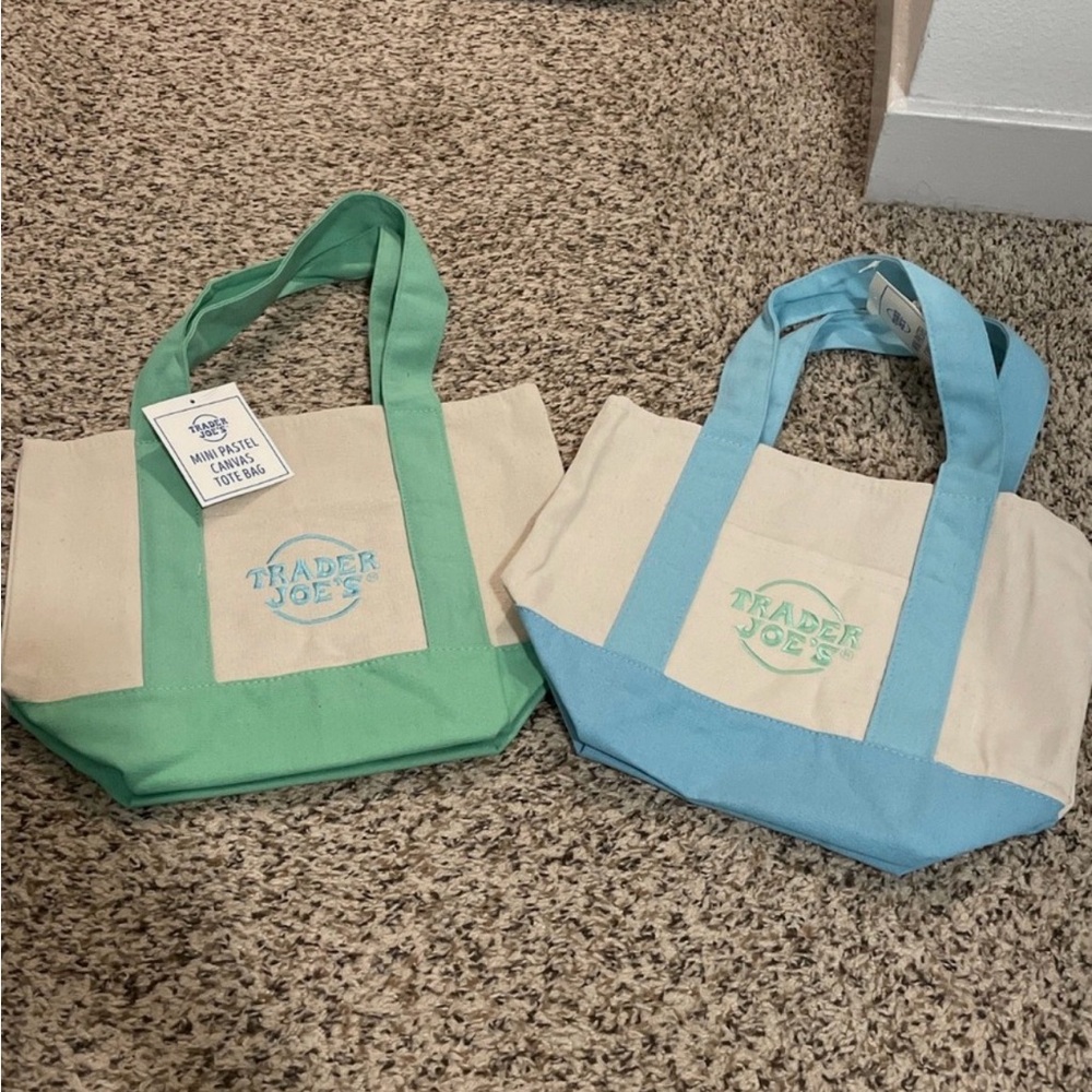 Trader Joes Mini Canvas Tote Bag - Mint Green or Light Blue